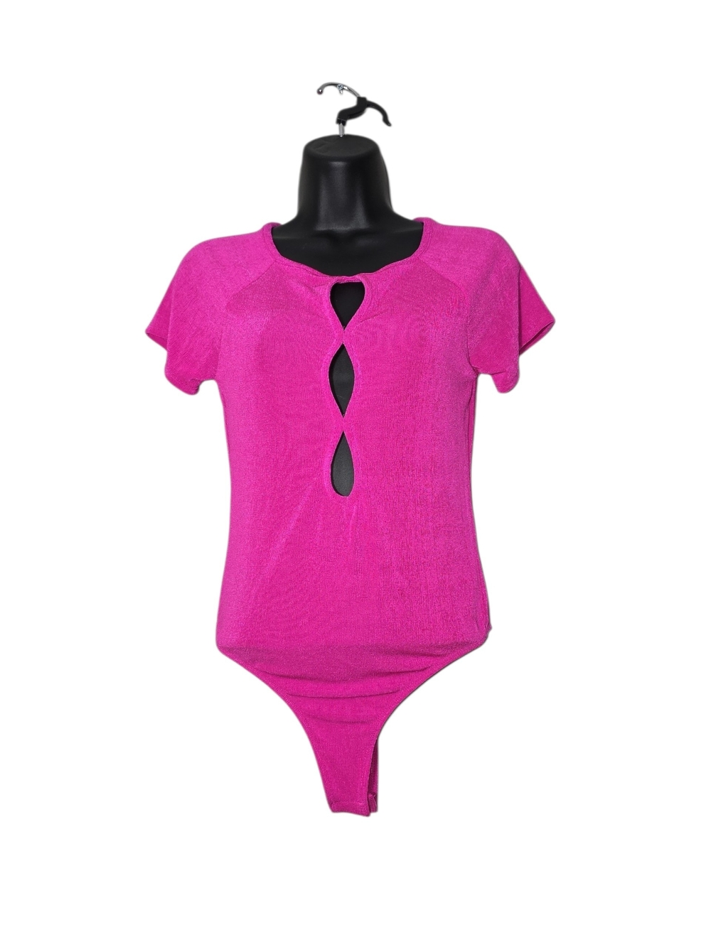 Wild Fable Fuchsia Hot Pink Front-Cutout Short Sleeve Bodysuit (Size S) — NWT